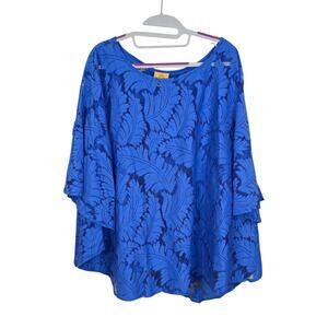Women's Ruby Rd. Blue Lace Flowy Semi-Sheer Blouse | Size 3X